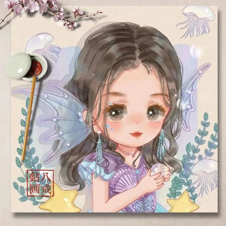 小美人鱼 2023新款DIY钻石画满钻卡通动漫可爱儿童贴钻十字绣卧室