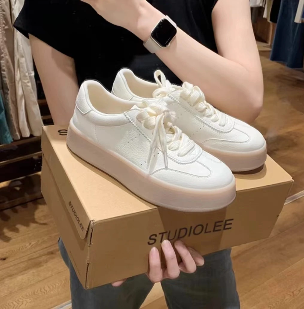 【小笙女鞋】高货牛皮厚底德训鞋单层皮舒适休闲鞋果冻橡胶底小白鞋