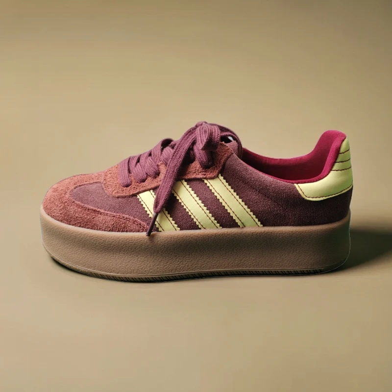 【小笙女鞋】头层牛皮厚底德训鞋安可拉红失序混搭增高显瘦休闲板鞋