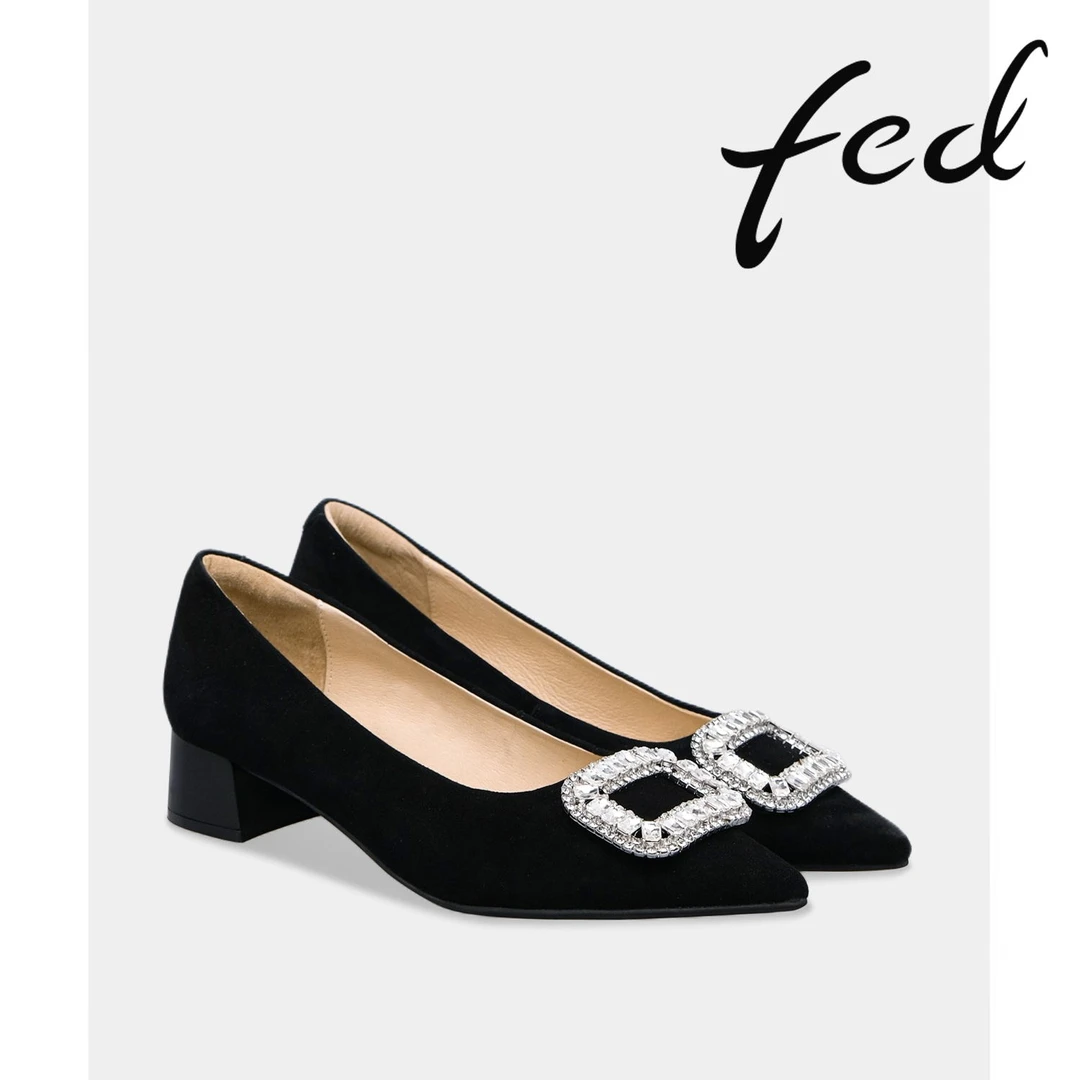 【断码清货】FED秋款时尚中跟尖头软底浅口女士方根休闲单鞋DAH0005