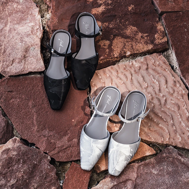 【烟雨江南】FED女鞋夏季新款百搭舒适新中式真皮浅口女跟鞋DKH0081