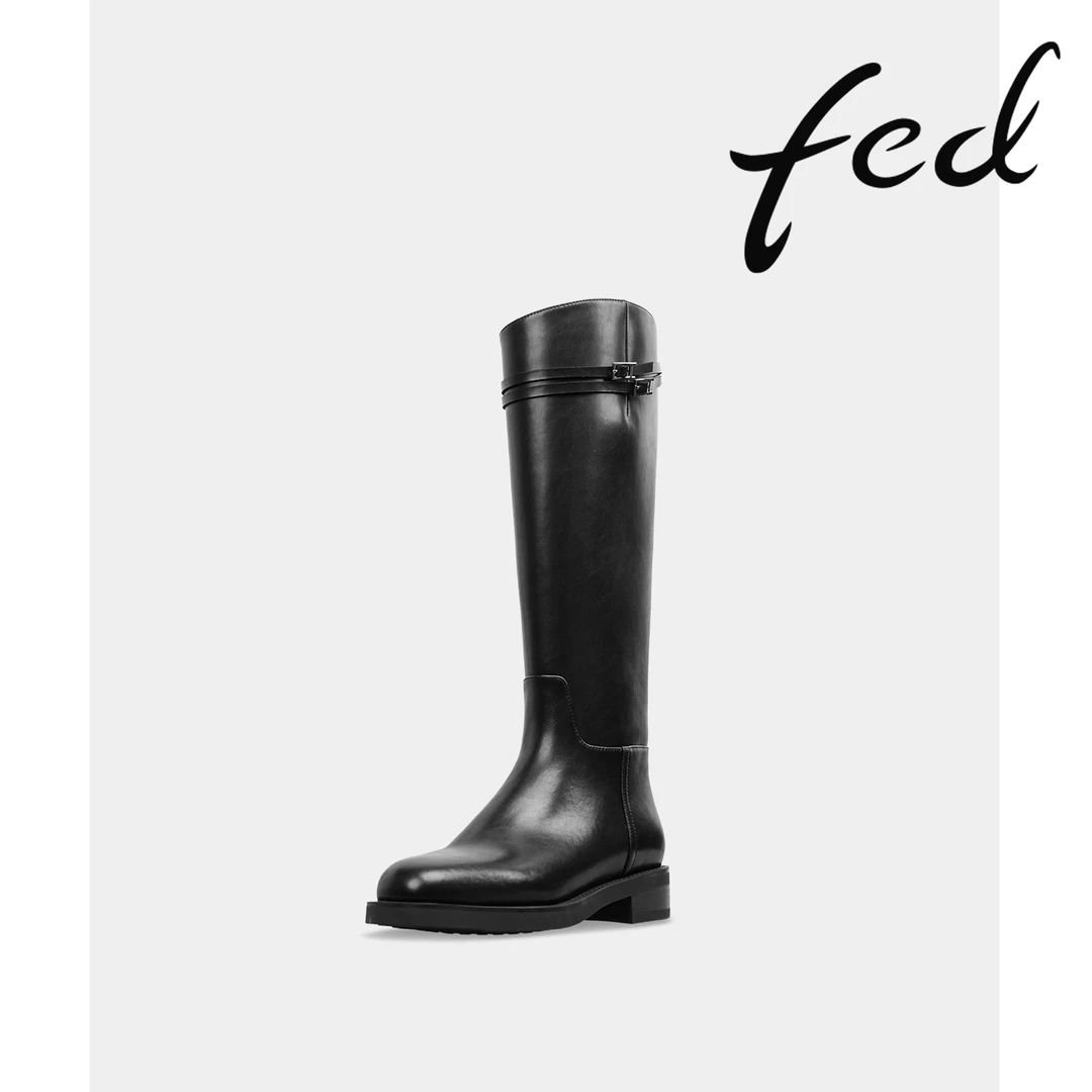 【双子星】FED秋冬新款时尚百搭英伦风骑士靴圆头长筒靴DLH0172