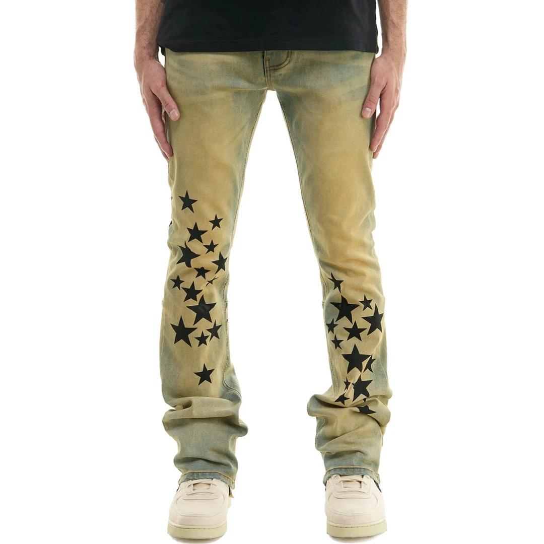 KDNK美式修身星星潮流牛仔全棉微弹微喇叭牛仔裤-KND4610