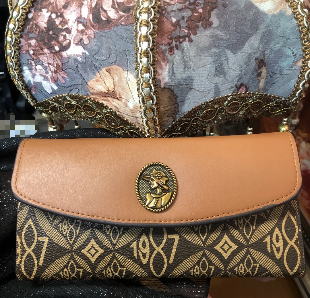 新款长款女士印花拼接卡包零钱包多卡位超薄多功能时尚薄款女款