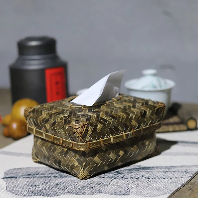 心儒民宿紫竹编客厅抽纸盒家居餐巾盒茶桌禅意茶室装饰摆件纸巾盒