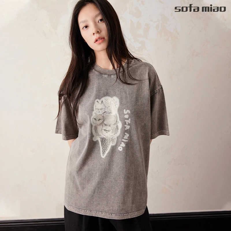 sofamiao设计师品牌24夏纯棉小众设计感宽松潮流短袖T恤男情侣款