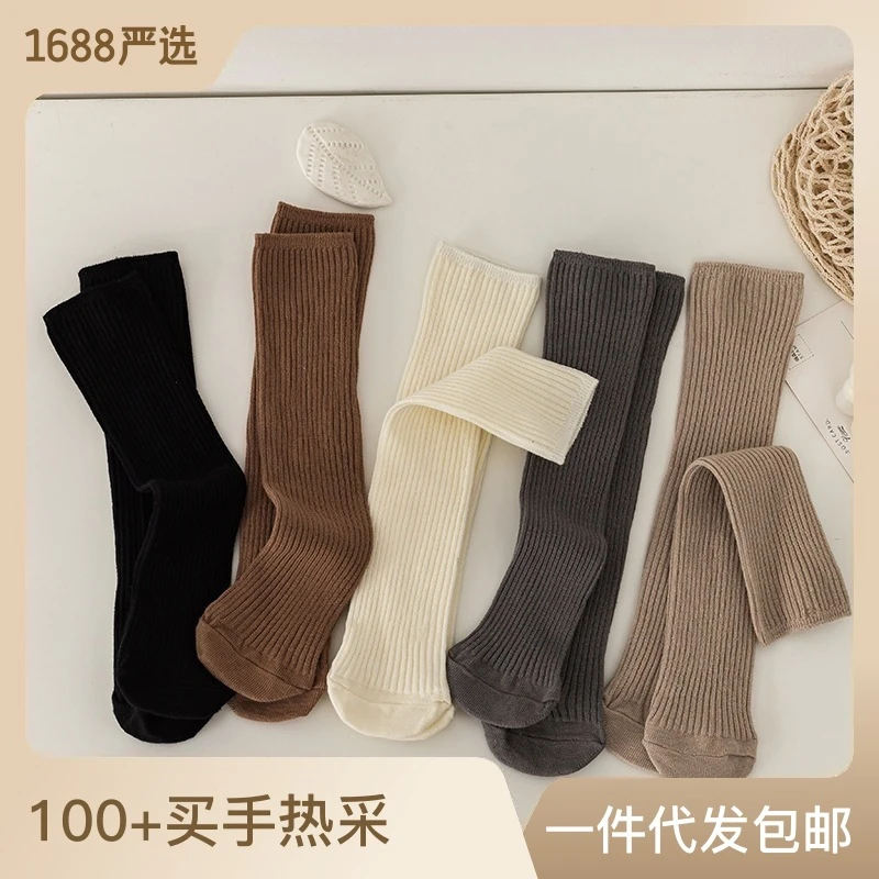 儿童小腿袜堆堆袜女童精梳棉直板中筒袜纯色简约无跟宝宝长筒袜