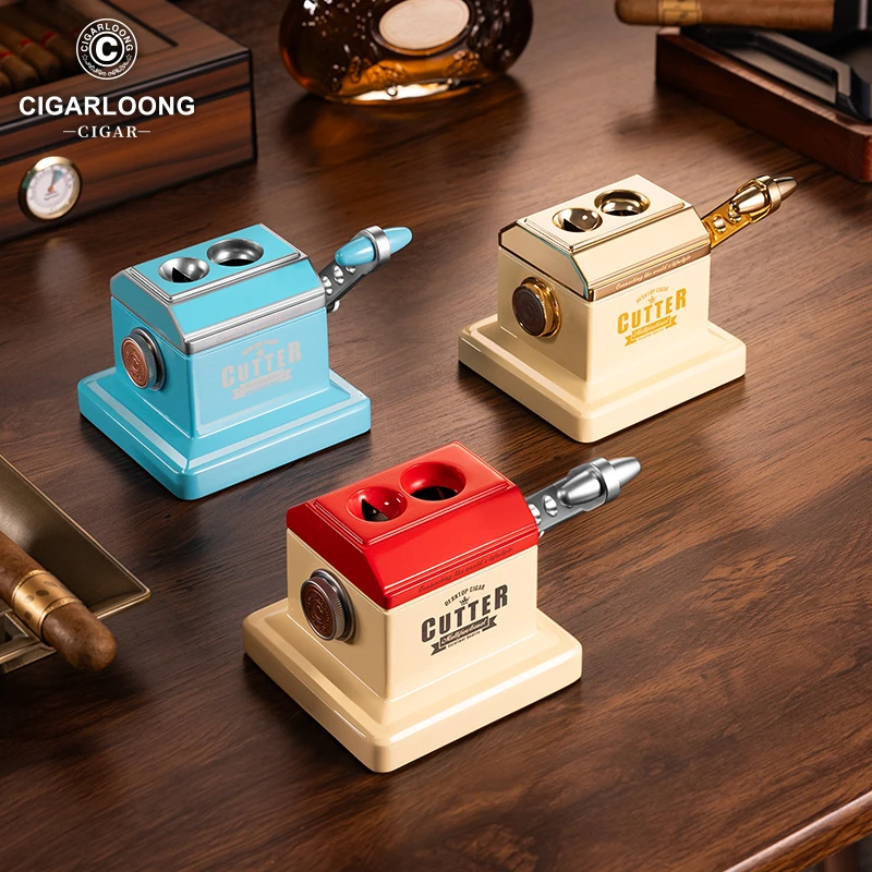 茄龙台式双孔雪茄剪不锈钢V型O型摇臂雪茄剪刀锋利雪茄开孔器CL75