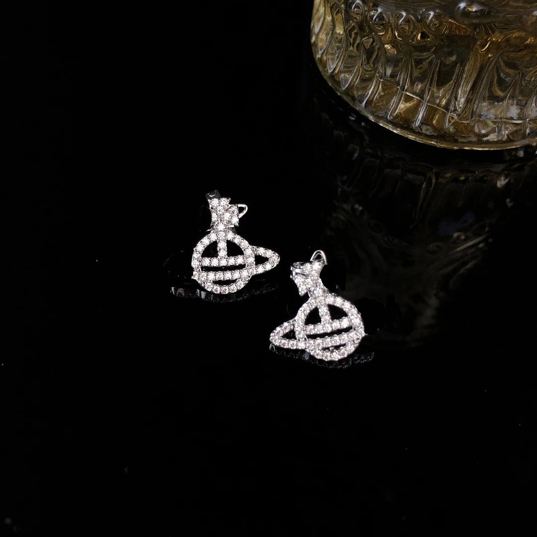 铜合金合成锆石耳饰 轻奢时尚百搭气质银色土星耳钉K-3124