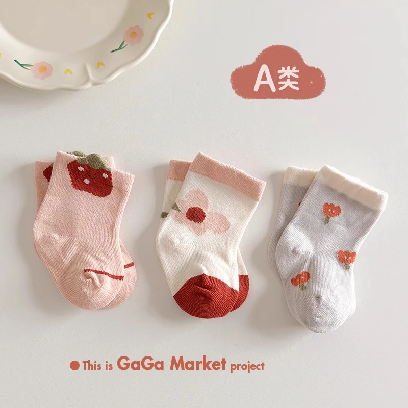 13035春秋宝宝地板袜中筒松口学步防滑不勒腿A类无骨卡通点胶袜