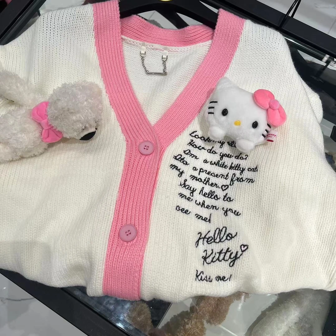 COCO AMAZING（096）粉红猫V领针织衫毛衣女-W91306