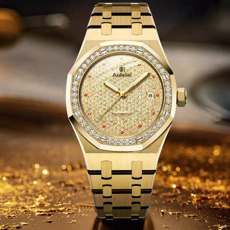 A-男士高档奢华多功能潮流金色镶钻全自动机械手表A8802-1