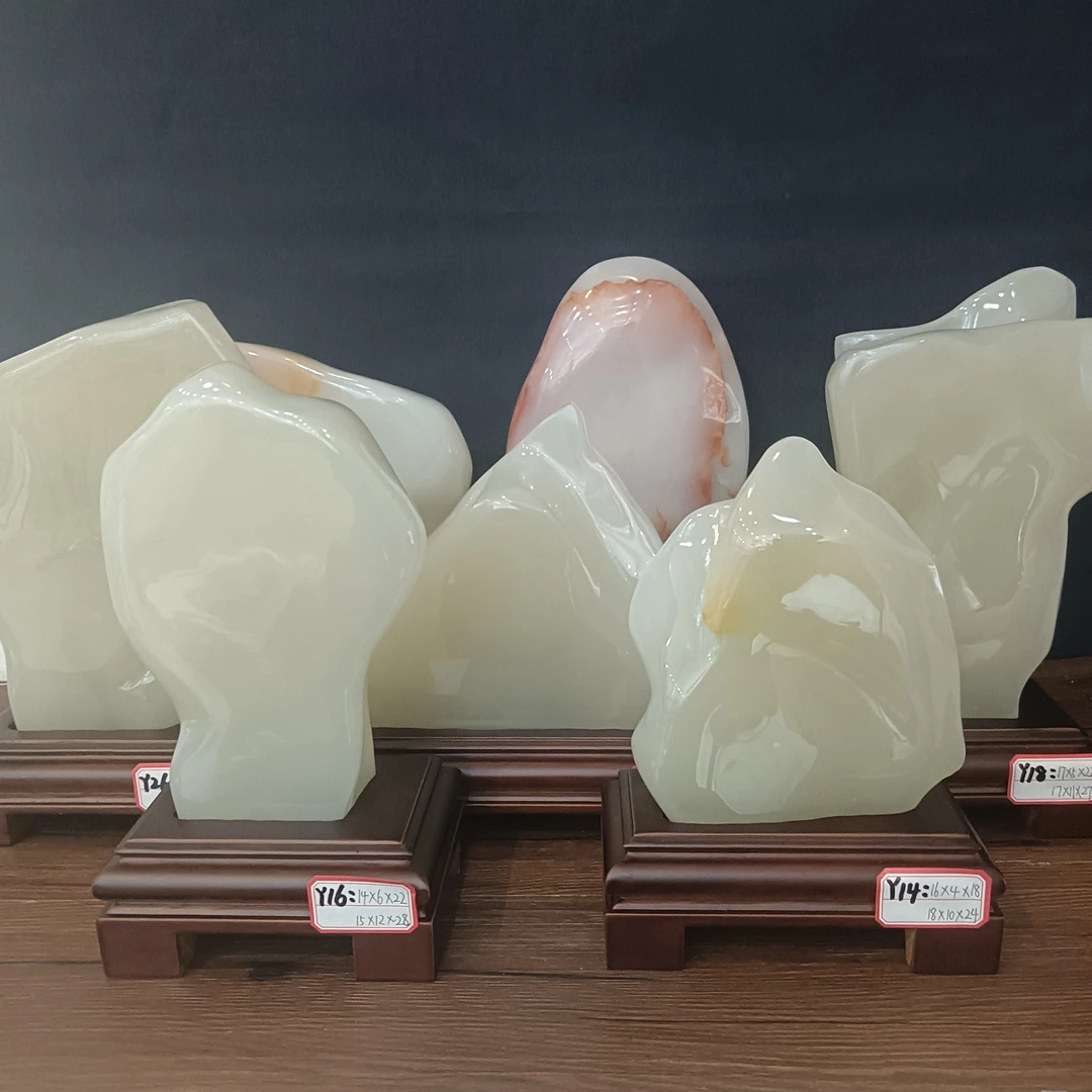 付米链接 天然家居饰品摆件圆石一体雕刻