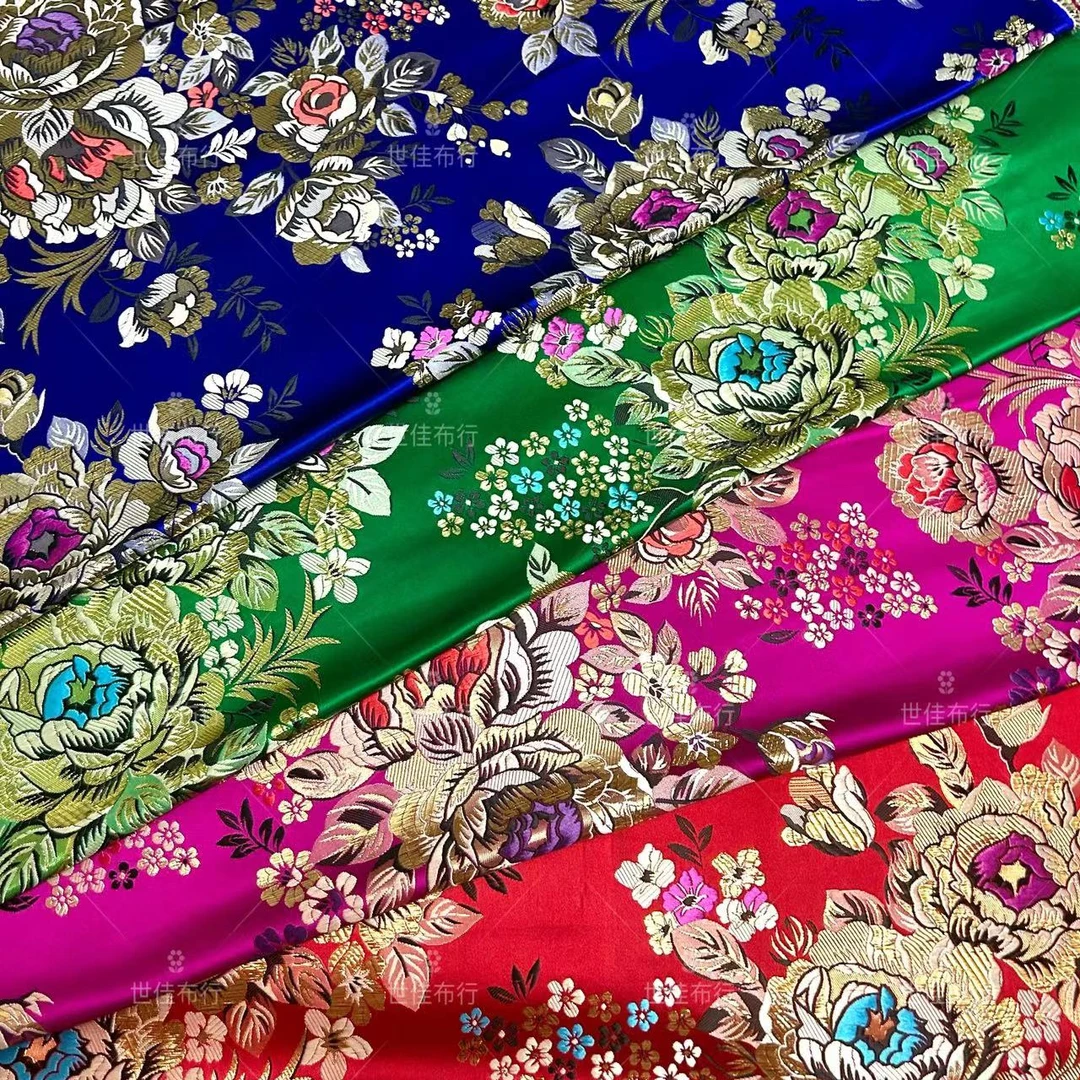 织金大牡丹织锦缎，加厚高档提花被面旗袍礼服马甲服装布料色彩