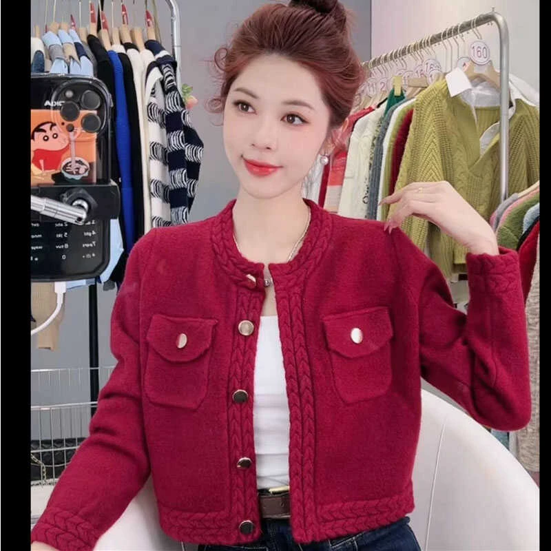 法式小香风开衫毛衣外套女2024新款秋冬款宽松短款夹克针织衫上衣