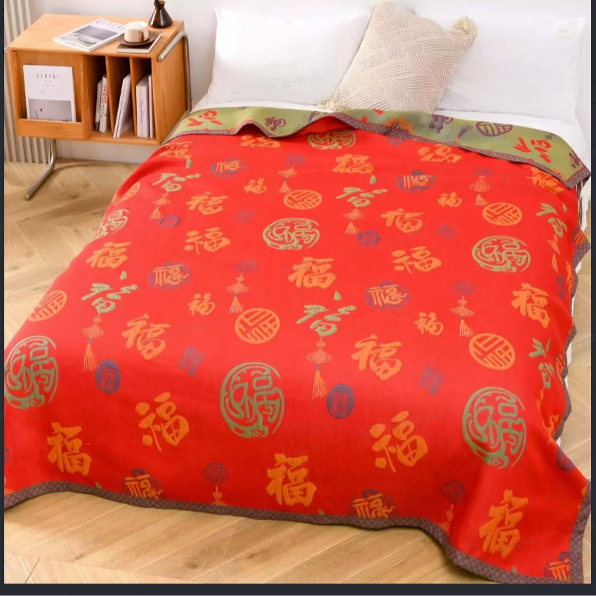 【尾单】多功能纱布盖毯--国风百福200*230