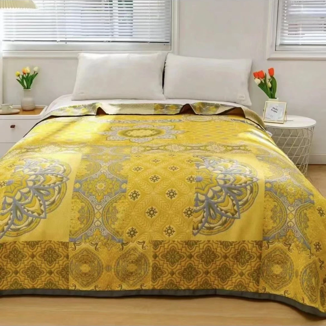 【橙色洛克】双面加厚多功能亲肤蚕丝长绒棉纱布盖毯