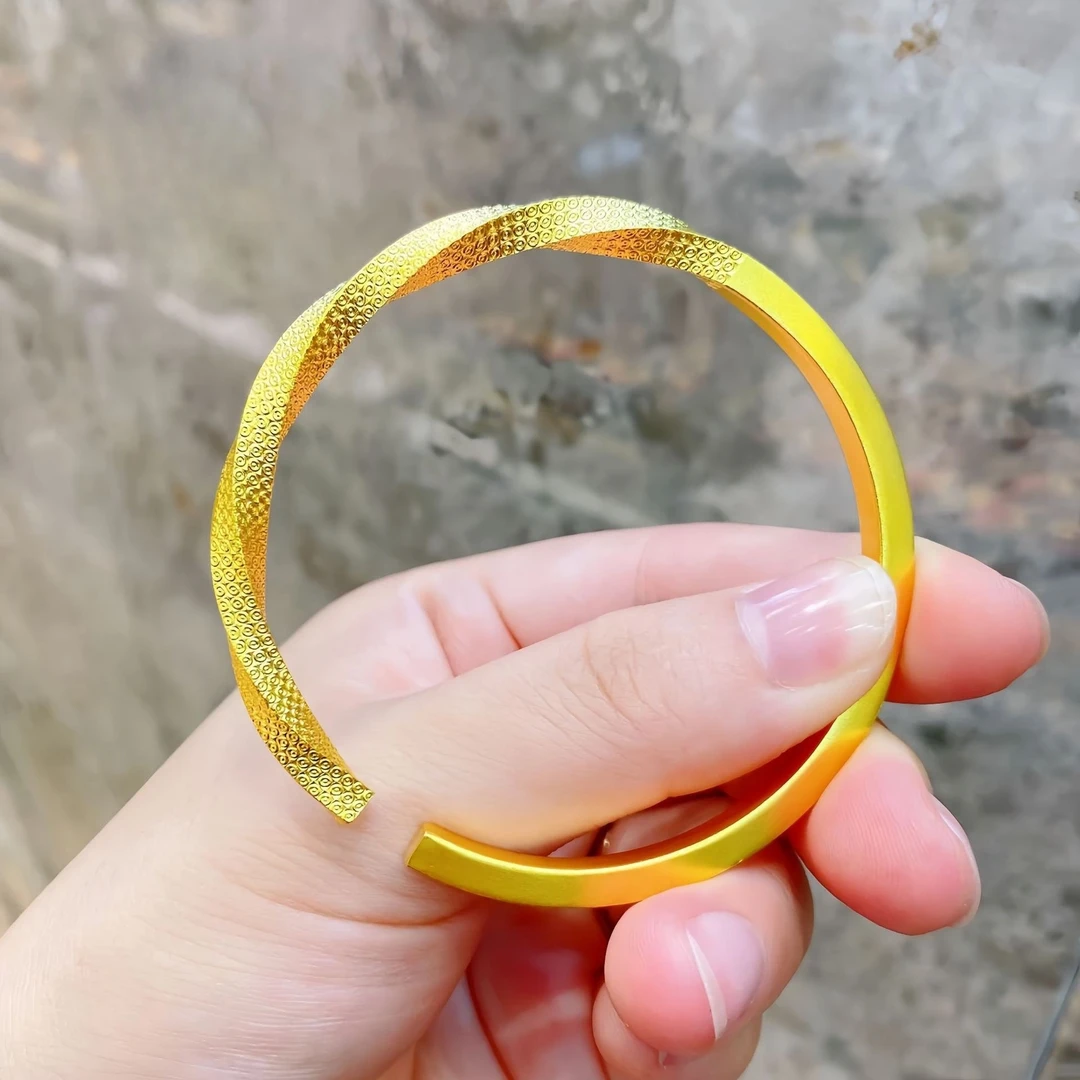铜合金手镯 精工爆款传承精品扭纹开口手镯复古磨砂实心气质素圈