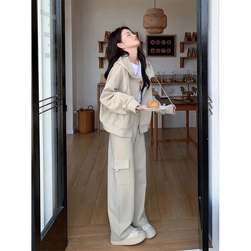 大码秋季爆款卫衣休闲运动套装女2026新款工装女装阔腿裤两件套