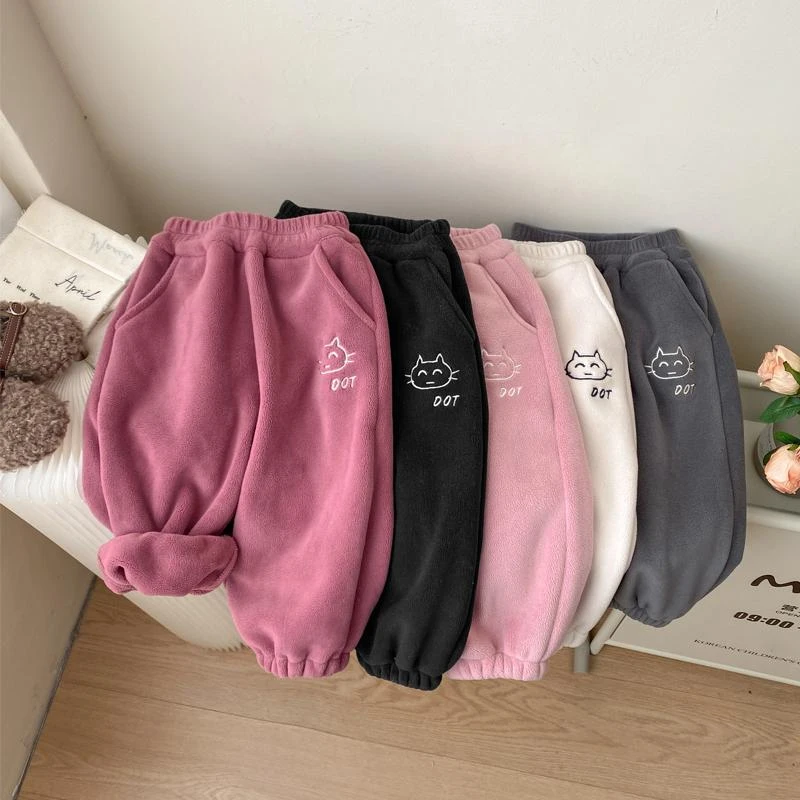女童运动裤加绒儿童秋冬季加厚一体绒外穿裤子女宝宝冬装休闲卫裤