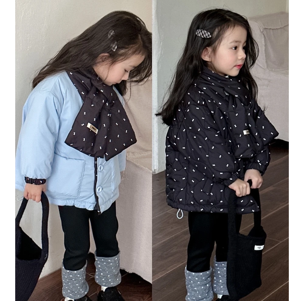 【双面穿】女童冬装带围巾碎花棉袄外套2024新款儿童棉衣保暖开衫