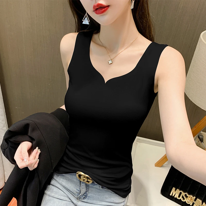 黑色小吊带背心女春夏季2025新款修身内搭打底衫无袖V领外穿上衣
