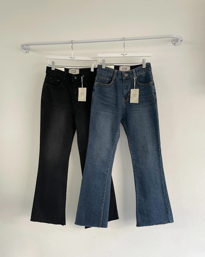 红姐严选韩百搭加绒九分微喇牛仔裤31212