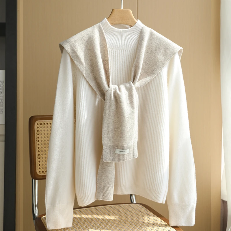 秋冬100%纯羊毛针织外搭小披肩女百搭短款围巾时尚坎肩纯色保暖