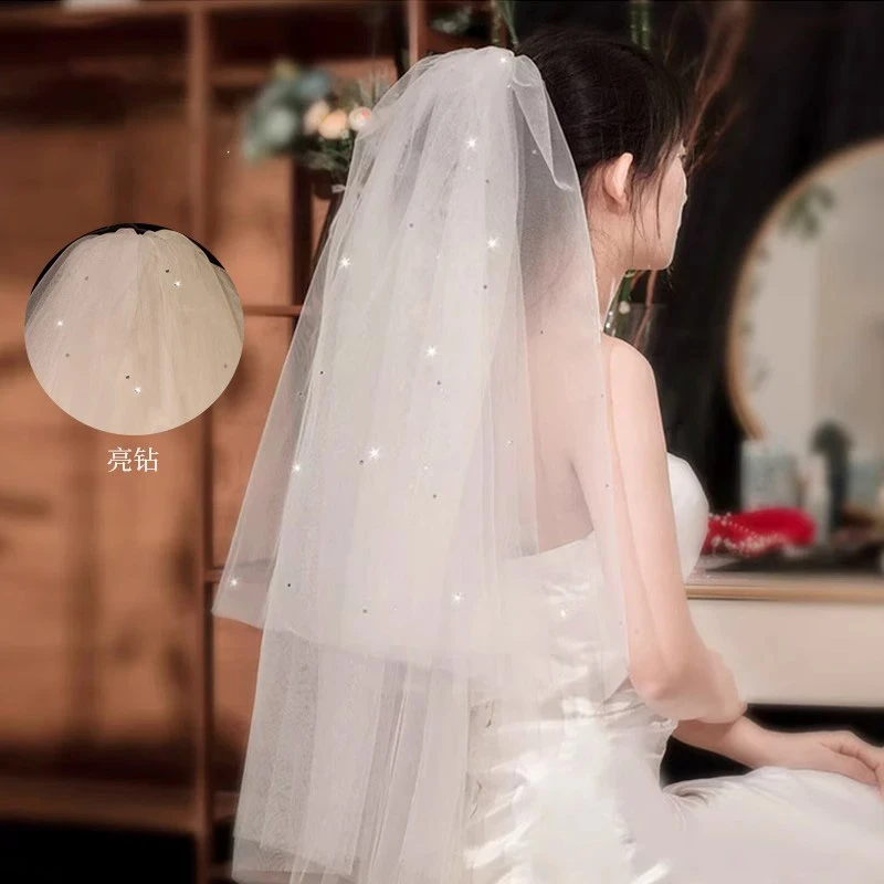 网红新娘结婚婚纱领证登记求婚蓬蓬纱头饰小轻短款女童拍照道具