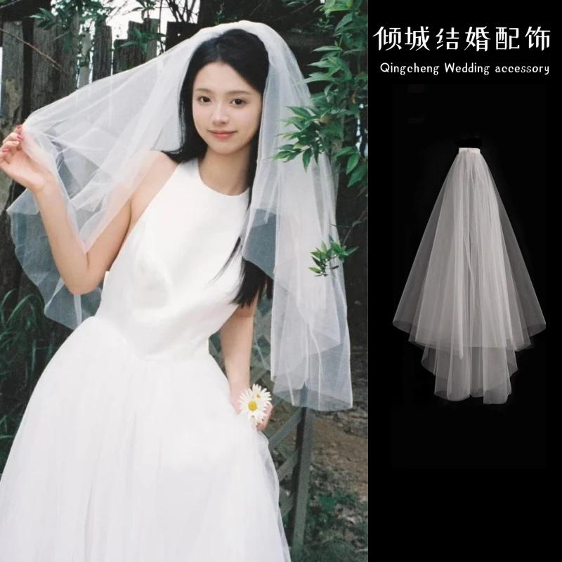 白色气质新娘双层蓬松结婚韩式简约百搭婚礼生日高级公主网纱头饰