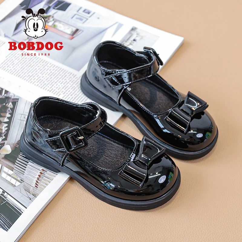 BOBDOG COLOUR/巴布豆卡乐春秋新款小皮鞋单鞋夏季黑色软底公主鞋