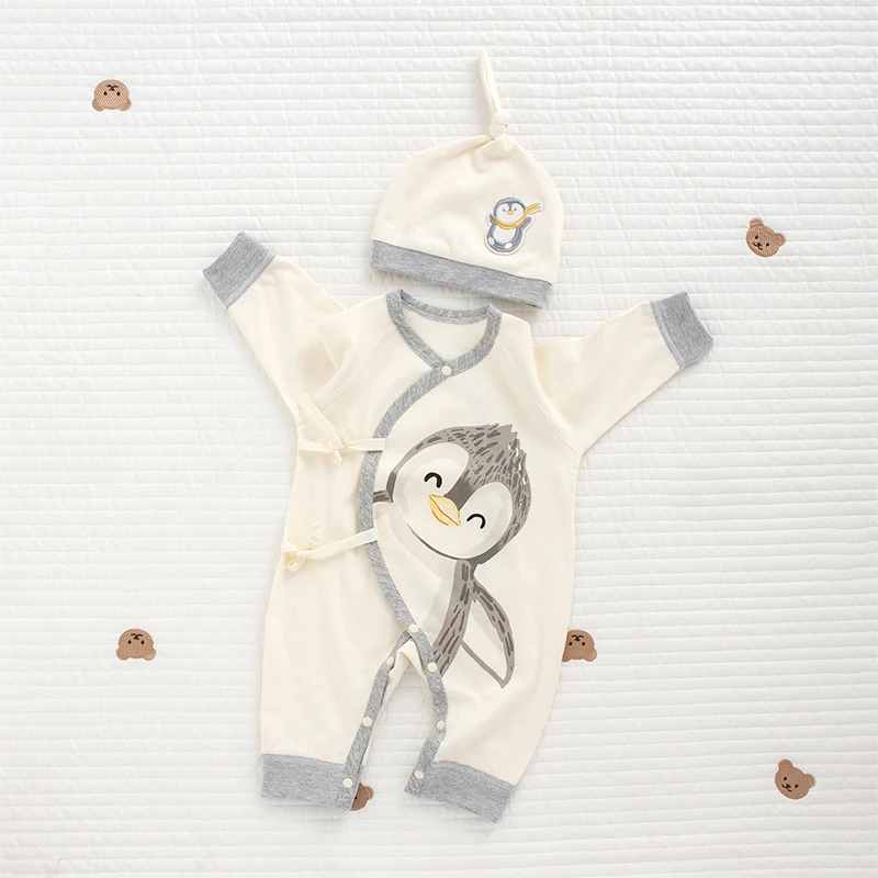 2025年新款企鹅哈衣套装新生婴新生宝宝婴儿幼儿纯棉秋冬长袖连体