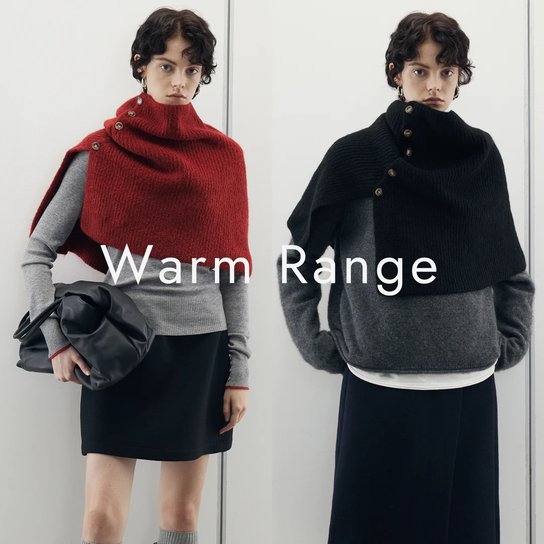 Warm Range 24秋冬纽扣开叉高领保暖坑纹针织披肩围脖女