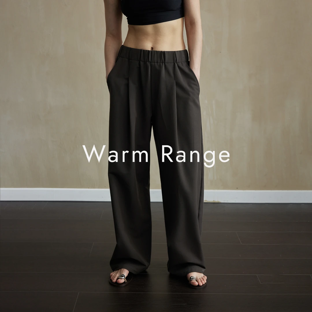 Warm Range 慵懒休闲松紧腰头西装长裤 宽松阔腿拖地休闲裤女