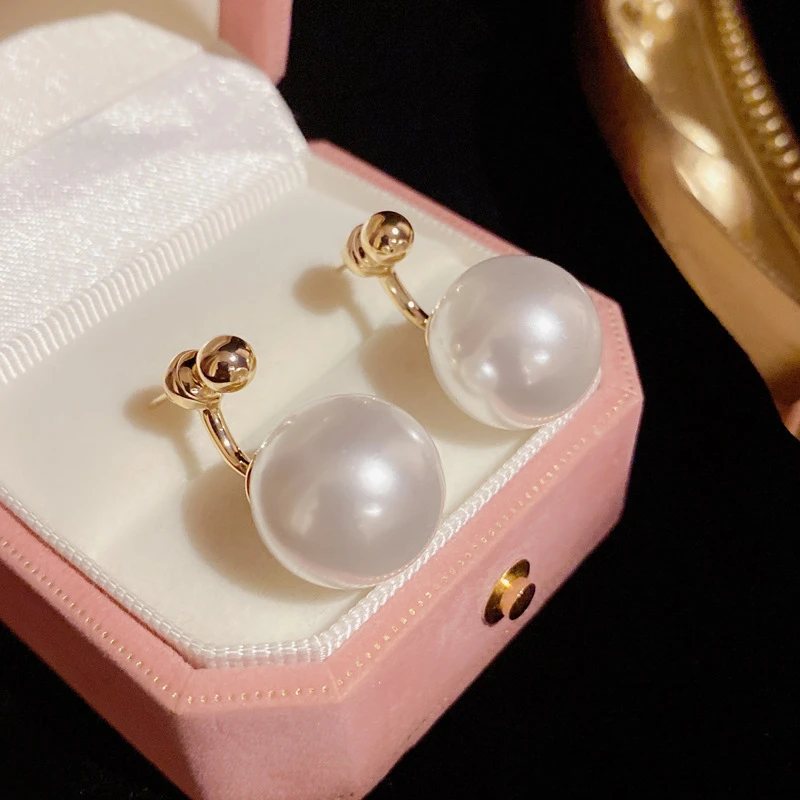 铜合金耳饰 日韩法式优雅一款两戴大珠珠耳钉
