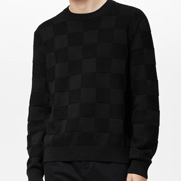 WENXIN家·原创重磅男女同款早秋针织毛衣圆领高端方格衫休闲百搭