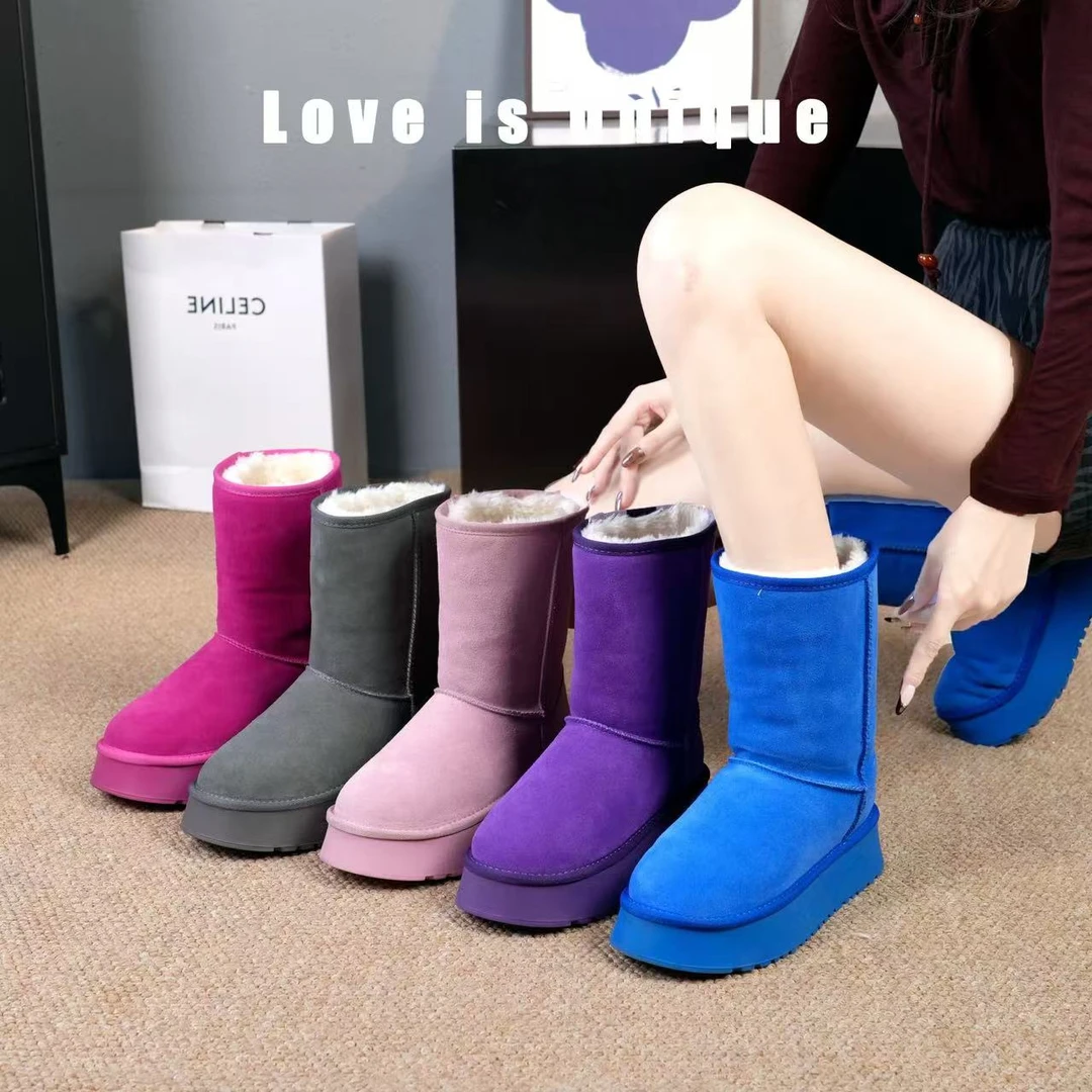 一言·百搭冬季保暖厚底加绒中筒防滑2025新款真皮女靴FY777