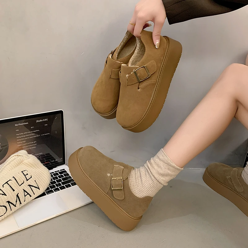 软底厚底勃肯鞋加绒保暖皮毛一体雪地靴女鞋2024新款冬季乐福棉鞋