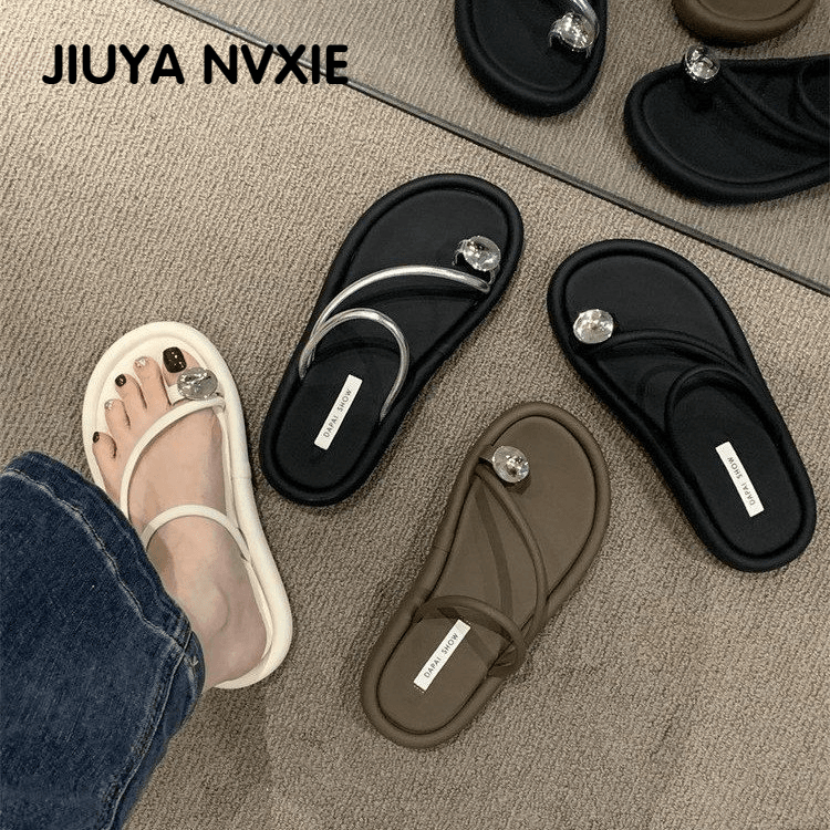 夏季外穿凉拖女鞋子2024年新款圆头夹趾软底仙女风配裙子百搭凉鞋