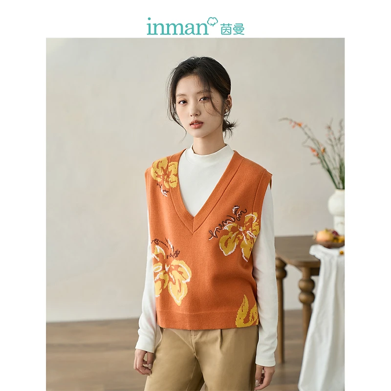 【商场同款】茵曼春秋女毛衣女装背心开衫短款新款薄款V领休闲马甲