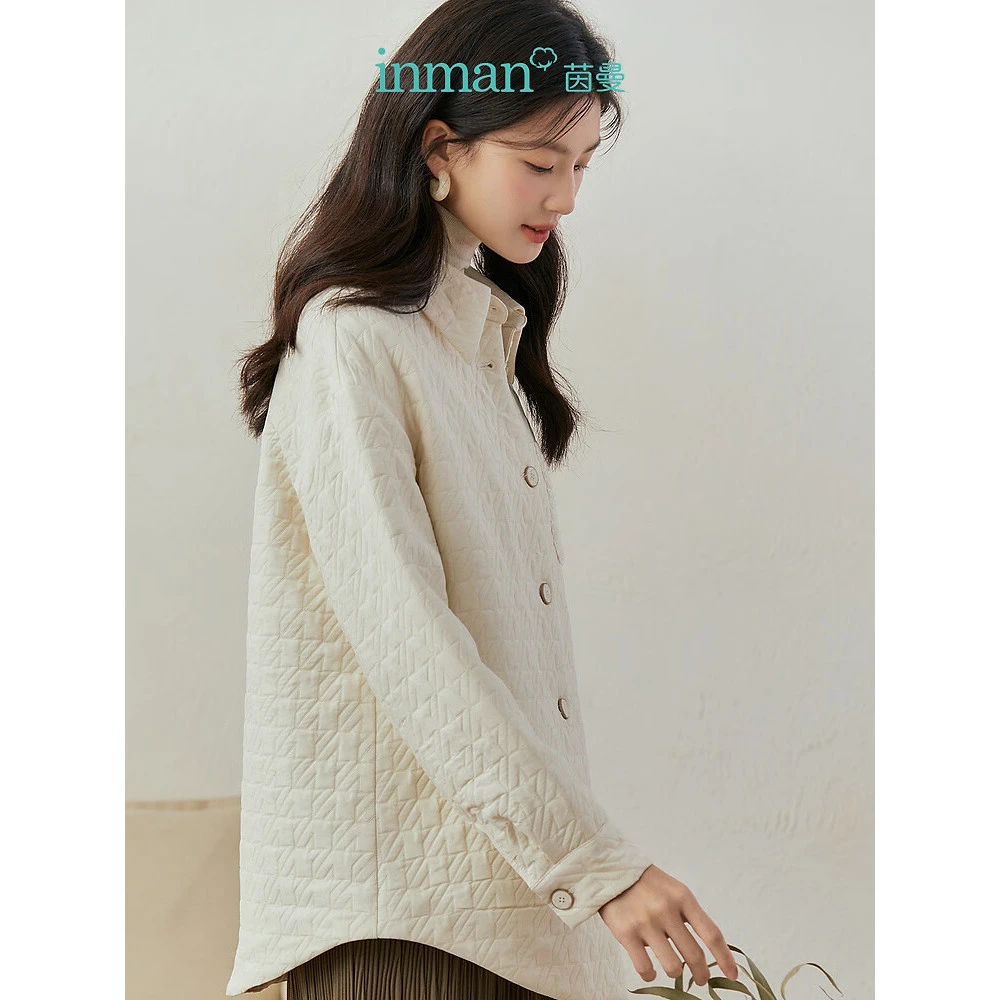 【商场同款】茵曼夹棉菱格棉衣25秋季女装新款翻领宽松落肩外套