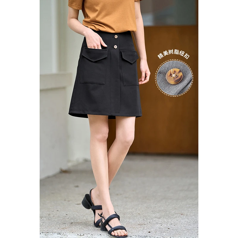 【反季清仓】茵曼显瘦半身短裙女新款高腰通勤包臀气质口袋半身裙
