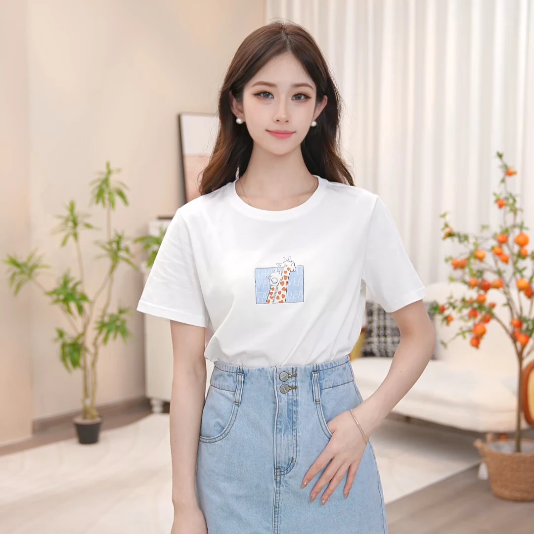 茵曼百搭显瘦纯棉T恤卡通秋季新款时尚印花休闲感上衣夏日高能感
