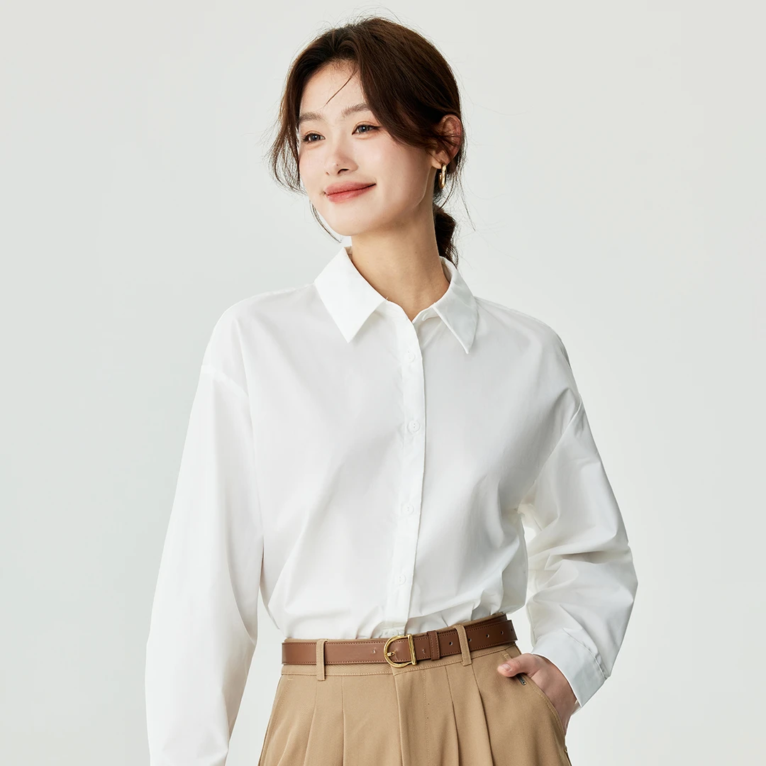 【欧若风】茵曼简约通勤衬衫女装25春季新款气质纯色上衣可叠穿