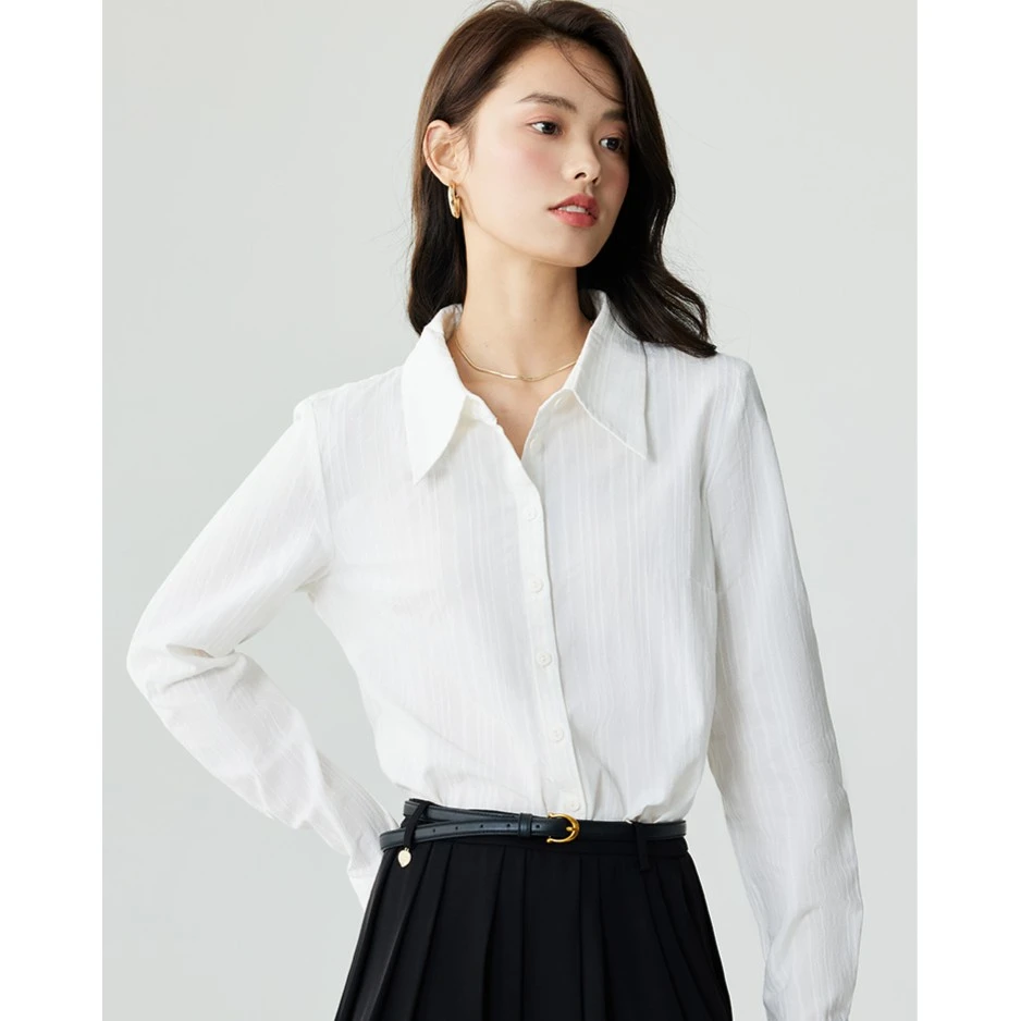 【欧若风穿搭】茵曼格雷系白衬衫早秋小众刺绣翻领设计感K18416261