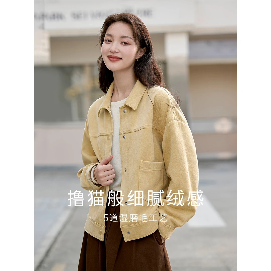 【雅丹风】茵曼25秋季新款女复古休闲纯色百搭翻领长袖时尚短外套