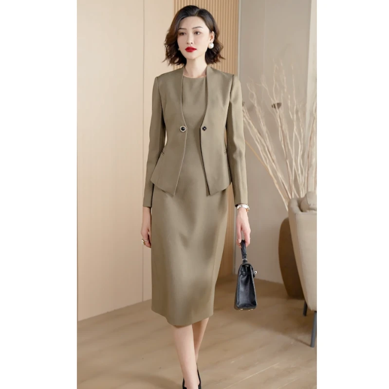 新款通勤职业女装套装夏知性修身卡其色西服外套通勤正装WF4002
