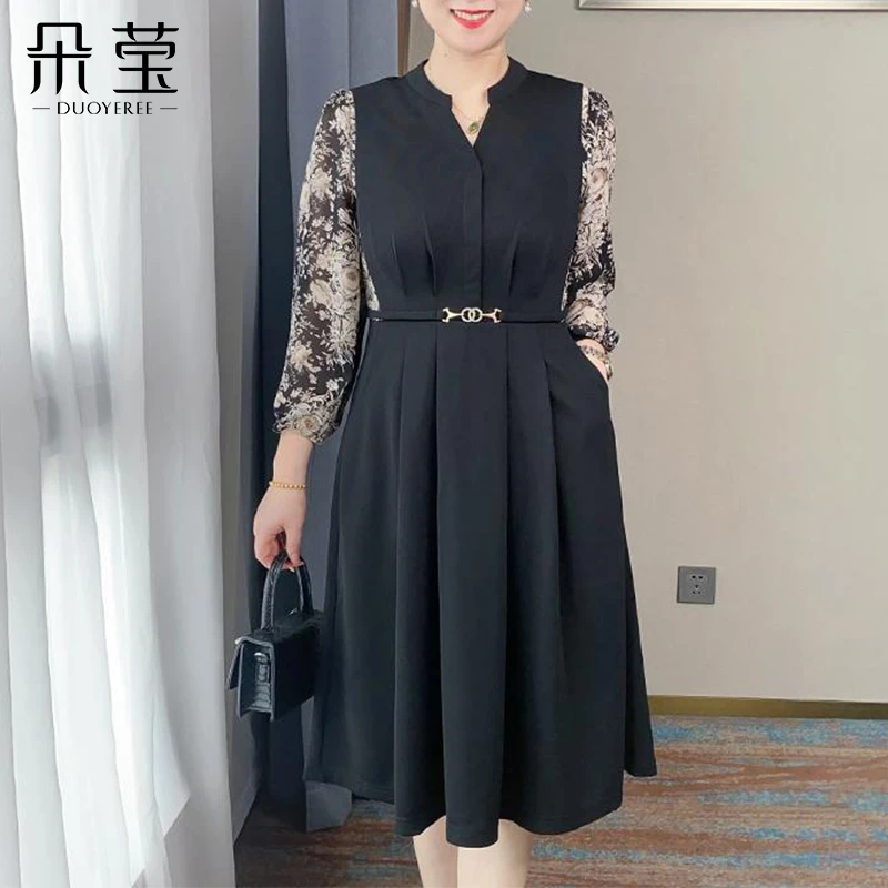 【断码特价】妈妈秋装中长款连衣裙中年女长袖时尚显瘦长裙子23C09