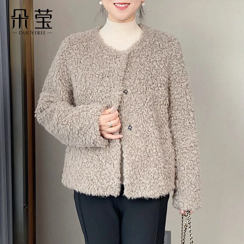 气质妈妈装秋冬季皮毛一体厚外套2024新款中年女休闲毛呢上衣9510