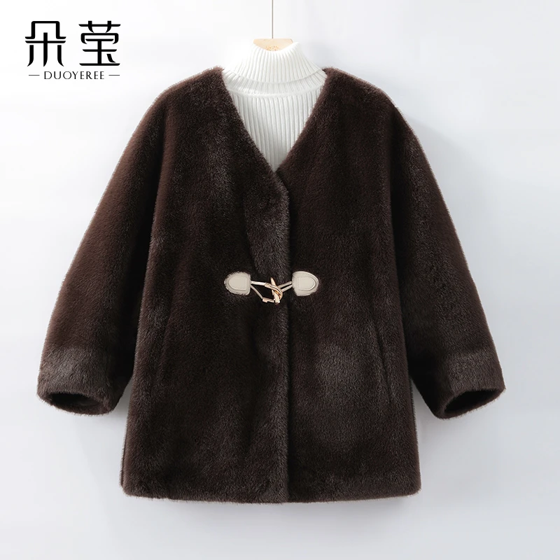 时尚妈妈冬装皮毛一体中长款水貂绒外套2024新款中年女大衣9836